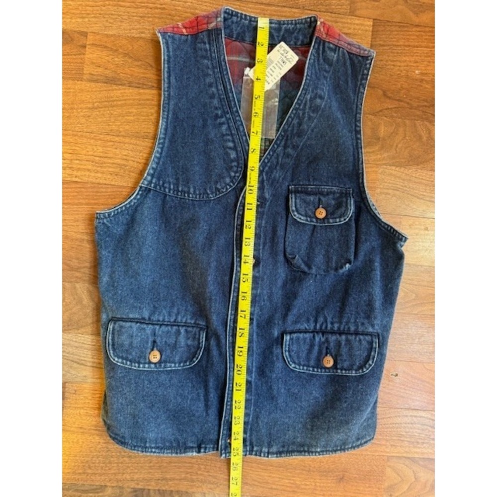 Vintage BASS Womens SML Denim &‎ Red Plaid Jean Vest NEW w/Tags - Picture 8 of 8